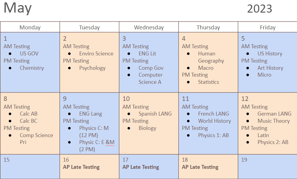 AP Exam Schedule 