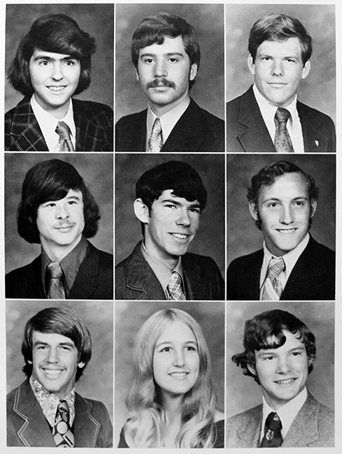 Photograph of a page of student portraits from the 1973 to 1974 yearbook.