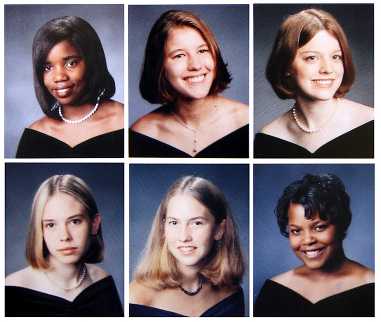 Photograph of a West Springfield High School yearbook page showing girls in the senior class.