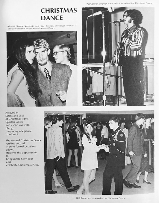 Page from a West Springfield High School yearbook showing images from a Christmas Dance.