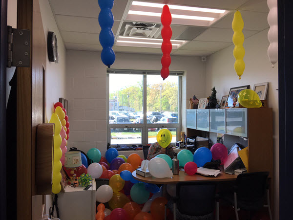 office full of balloons